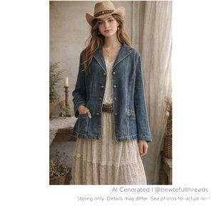 Vintage Ralph Lauren Denim Blazer Western Prairie Cottagecore Jacket